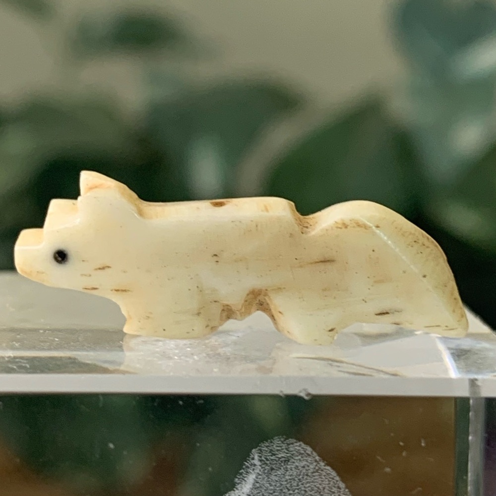 Native American Zuni Fox Wolf Fetish Bead Drilled Hand Carved Spirit Animal 1.1"